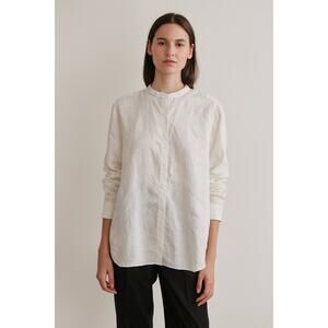 Majestic Filatures White Linen LongSleeve Button Down Mandarin Collar Top Size 2